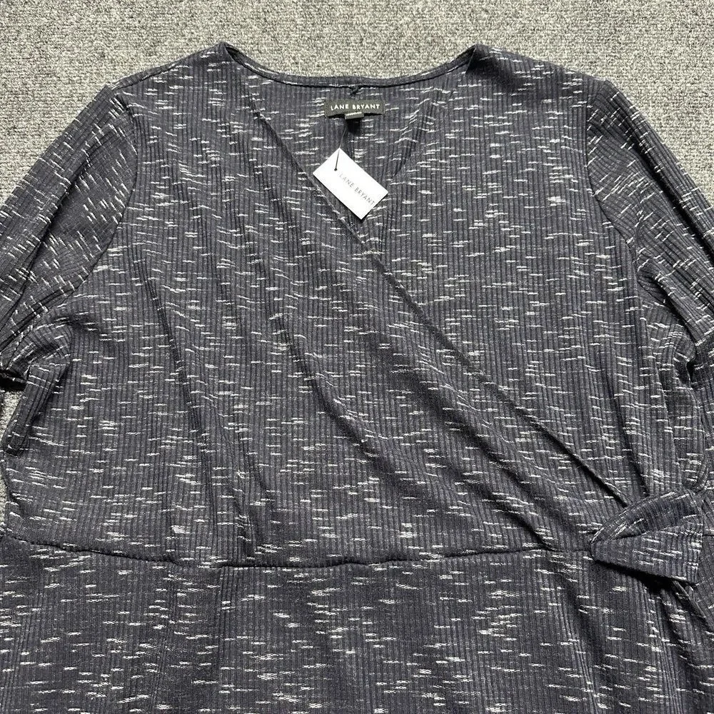 Lane Bryant Blouse Size 18 20 Charcoal Ribbed Faux Wrap Comfy Causal Office NEW - Picture 2 of 10